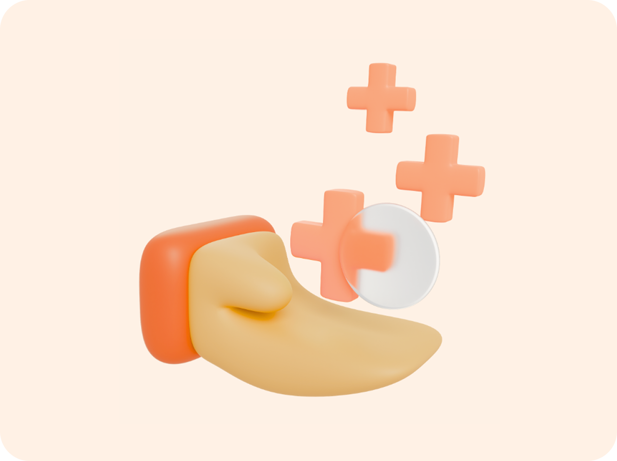 Hand holding plus symbols representing business support and additional services for entrepreneurs.