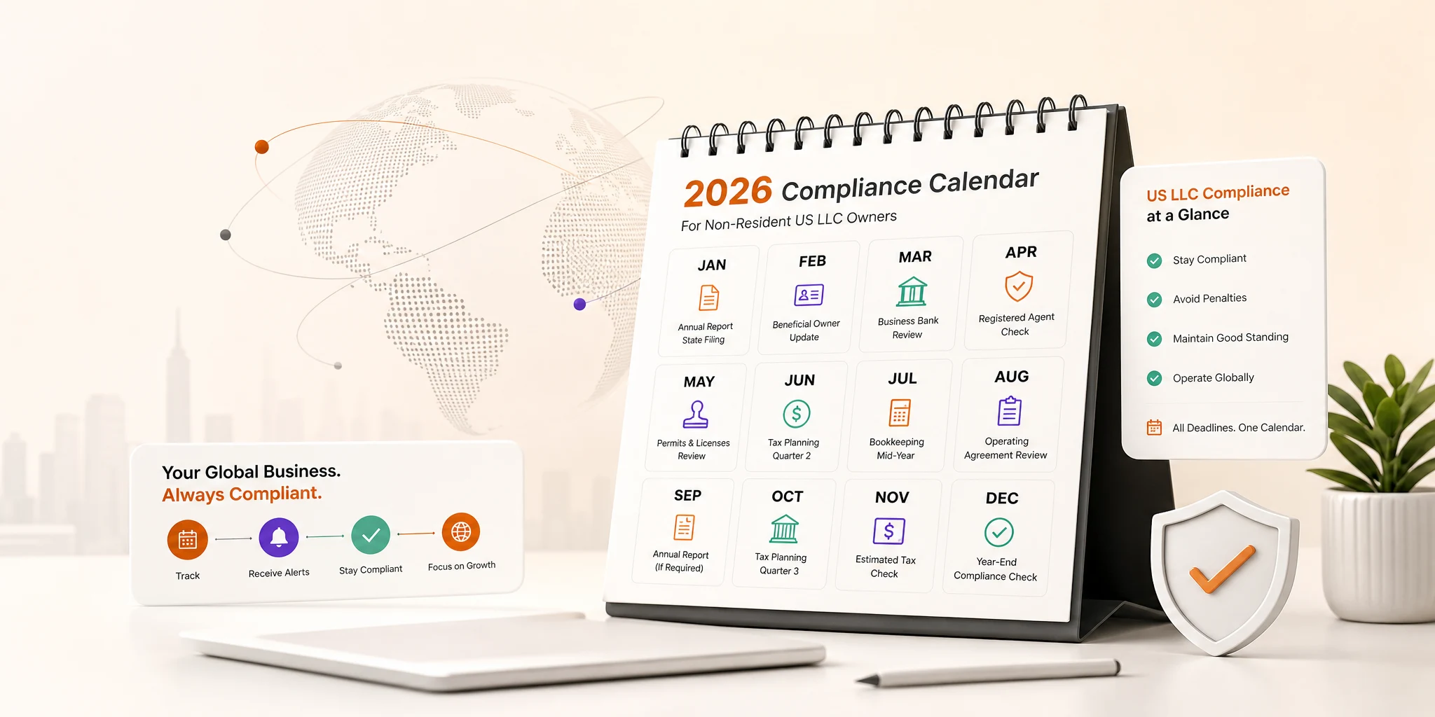 US LLC Compliance Checklist for Non-Residents: Keep Your LLC in Good Standing (2026) 1 Complete annual compliance calendar for non-resident US LLC owners in 2026 β all deadlines in one place